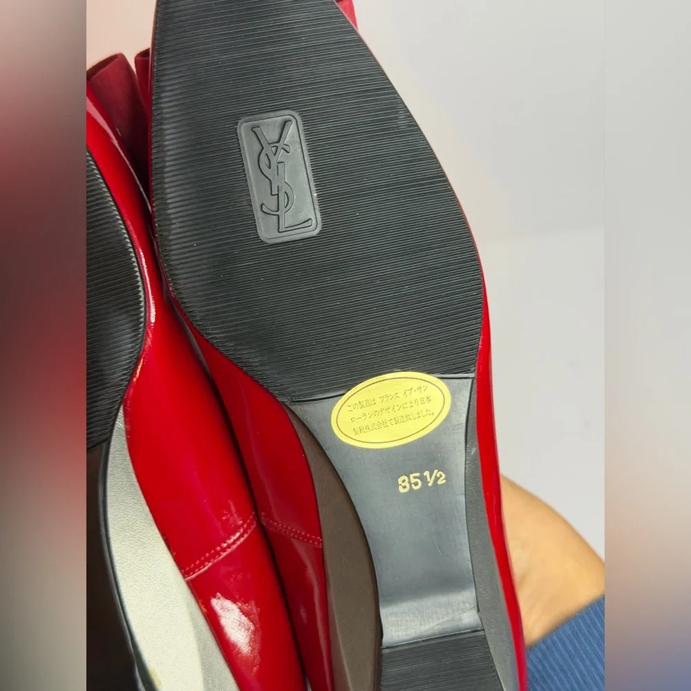 Vintage Yves Saint Laurent (YSL) Red Patent Leather Flat Pumps Size 35.5